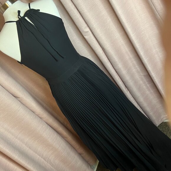 Charles Rafael For Zango XS Black Halter Pleated Maxi Dress  Elegant Evening USA - Picture 4 of 16